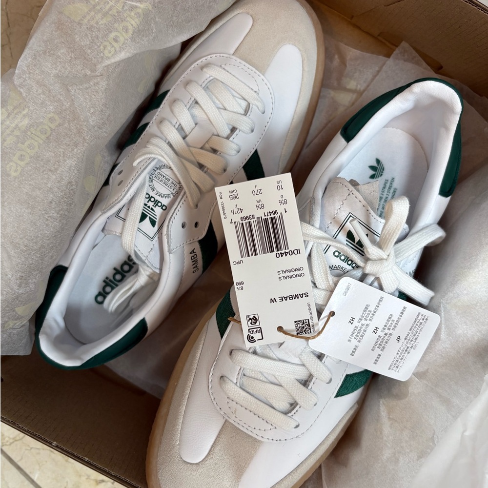 Adidas White and Green Minimalist Sneakers